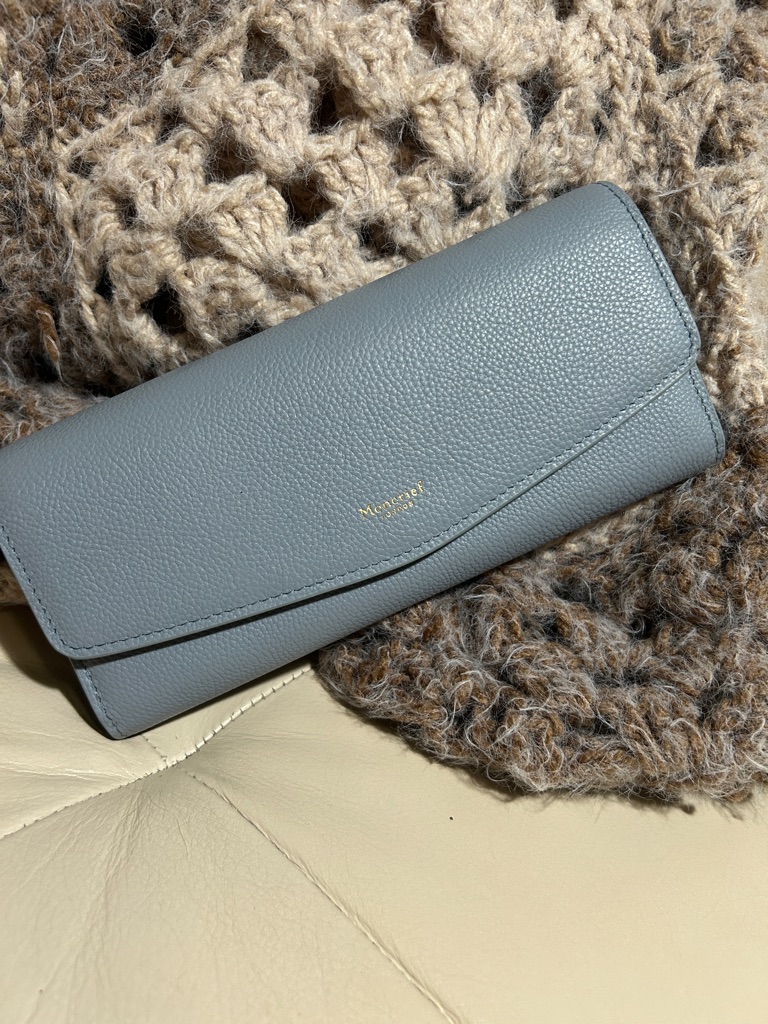 Moncrief London Dusty Blue Italian Leather Wallet Nwt $360 Retail